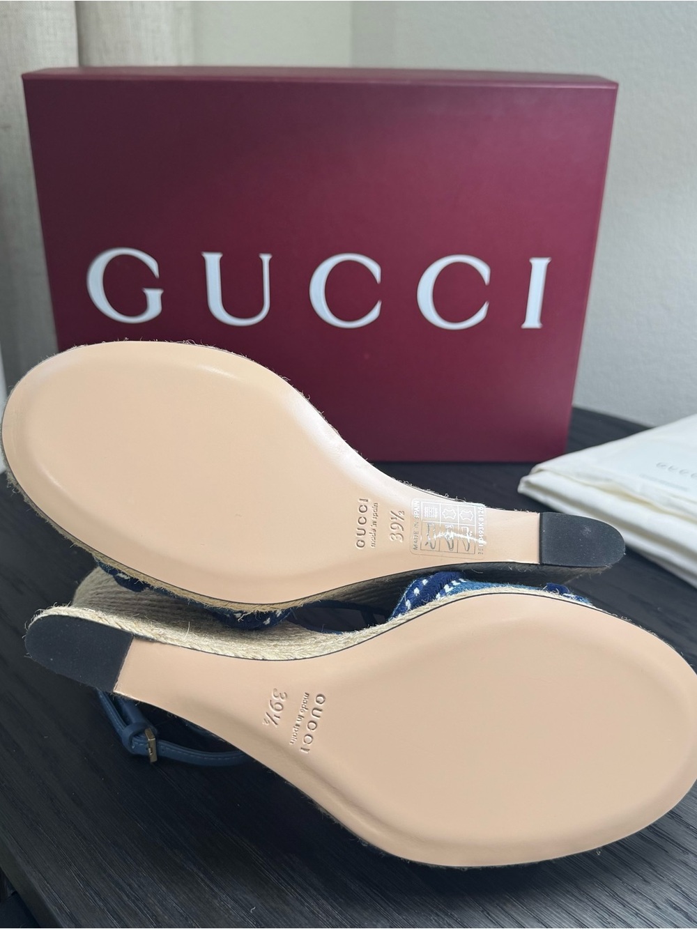Gucci Ines Logo Denim Wedge Espadrilles 39.5 - Picture 7 of 8